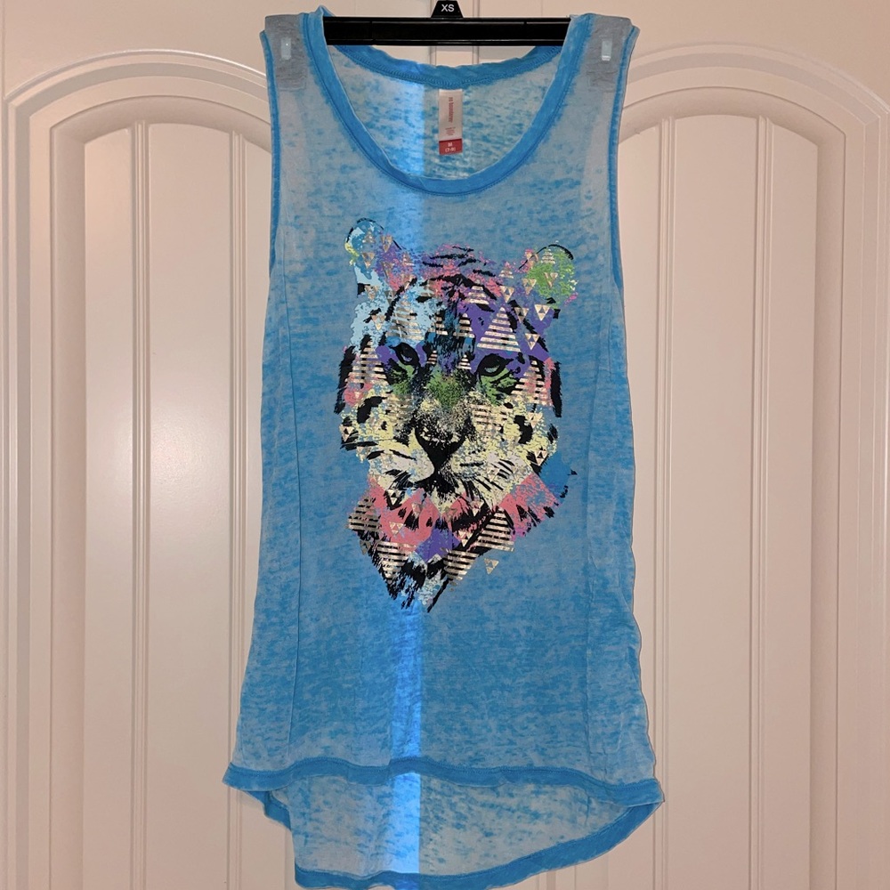 Sheer tiger detailed high-low tank top